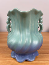 Weller Art Pottery Lido Light Blue To Dark Blue Fade  Swirl Double Handle Vase