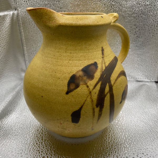 David & Becki Dahlstedt Yellow Stoneware Art Pottery Abstract Pitcher 6" Tall