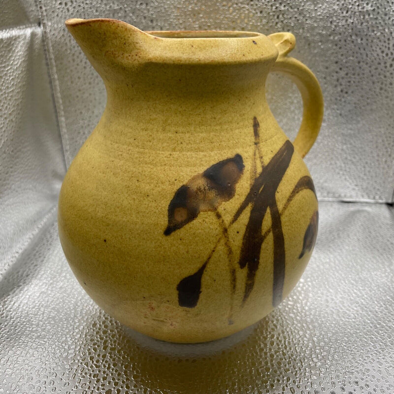 David & Becki Dahlstedt Yellow Stoneware Art Pottery Abstract Pitcher 6" Tall