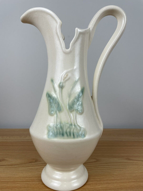 HULL ART POTTERY CALLA LILY 506-10" EWER GLAZED WHITE & GREEN VINTAGE PITCHER