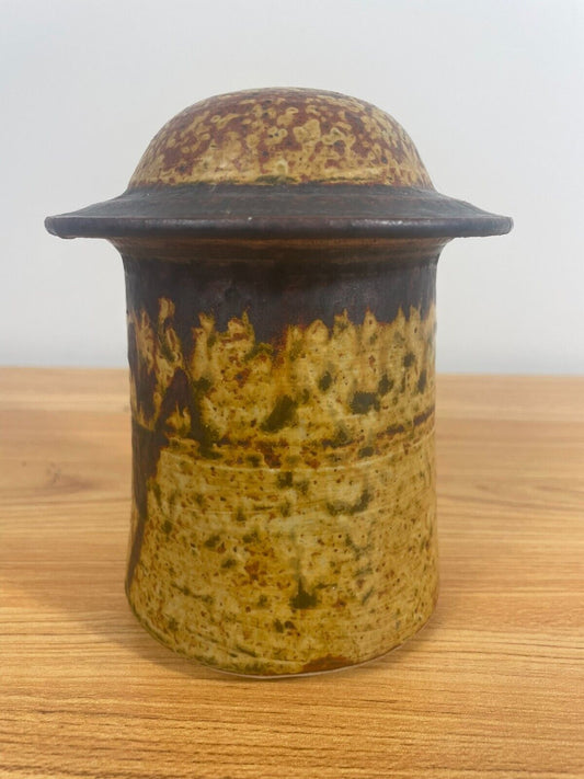 Studio Pottery by Jan Sadowski of MI earth tone Covered Jar Alien UFO Vibes