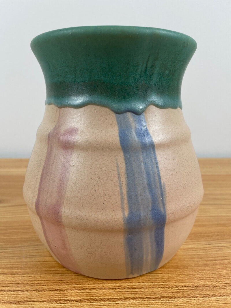 Early Hull Pottery 1920's Vertical Blue Pink Green Stripe Stoneware Vase H 40