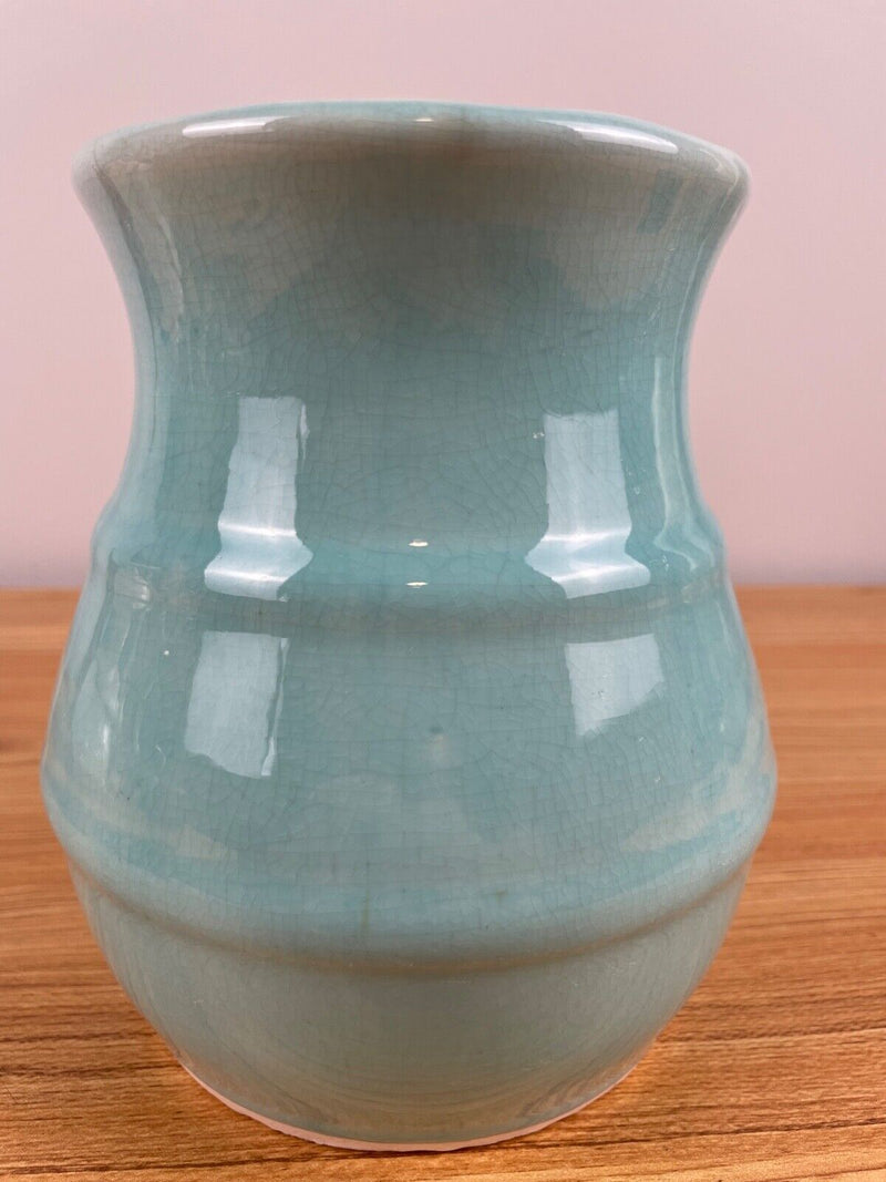 Early Hull Pottery 1920's Solid Turquoise Blue Glossy Glaze Stoneware Vase H 40