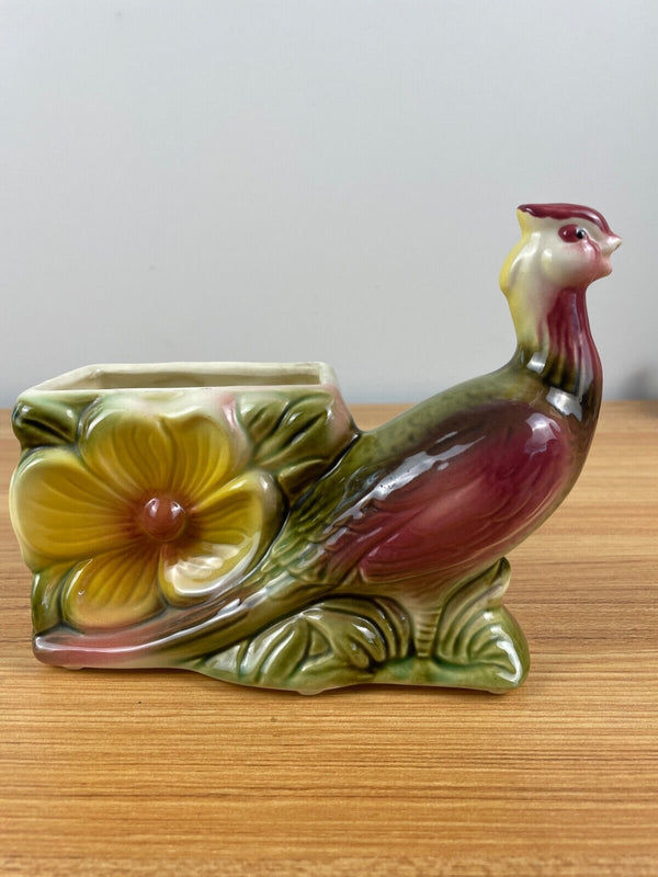 HULL 61 USA POTTERY BIRD PARADISE PLUMERIA FLOWER PLANTER Peacock Pheasant