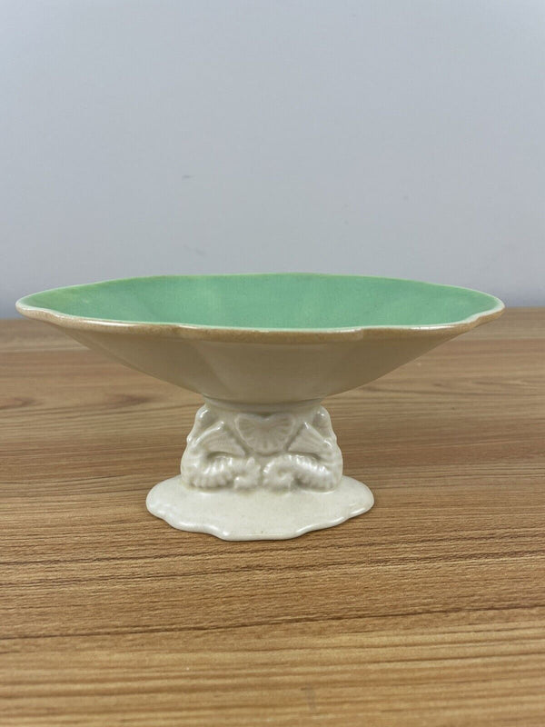 Vintage Cowan Art Pottery Seahorse Green Footed Console Pedestal Bowl 6" Across