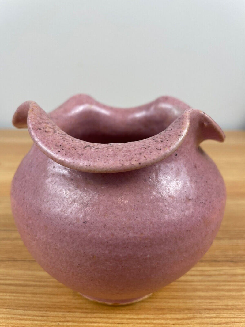 Rainbow Pottery AR Cole Pink Ruffled Rim Vase North Carolina - Ink Stamp Marking