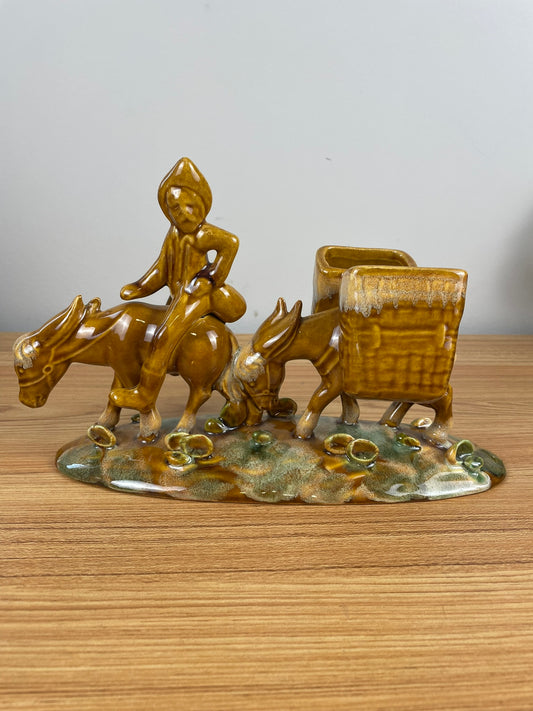 ROYAL HAEGER ART POTTERY PROSPECTOR WITH MULES PLANTER MATCH HOLDER 1940S