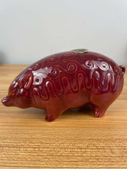 BEVAN KILNS 1950s RED PIG-SHAPED HORS D'OEUVRE SERVER-SIERRA MADRE, CALIF
