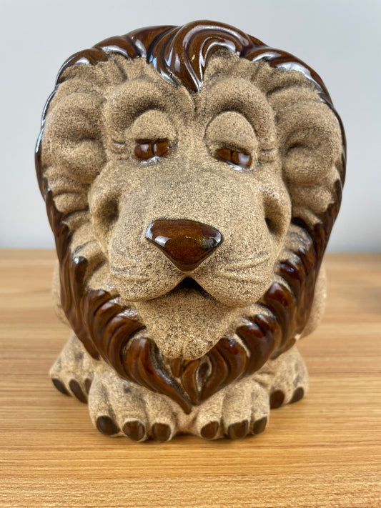 ROYAL HAEGER LION PLANTER Ceramic Pot Plant Holder Brown Sand Glaze