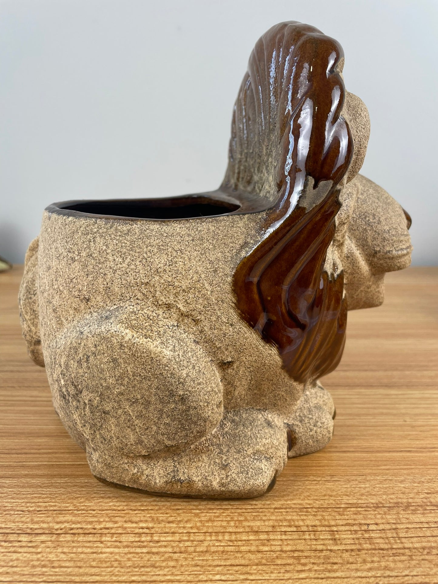 ROYAL HAEGER LION PLANTER Ceramic Pot Plant Holder Brown Sand Glaze