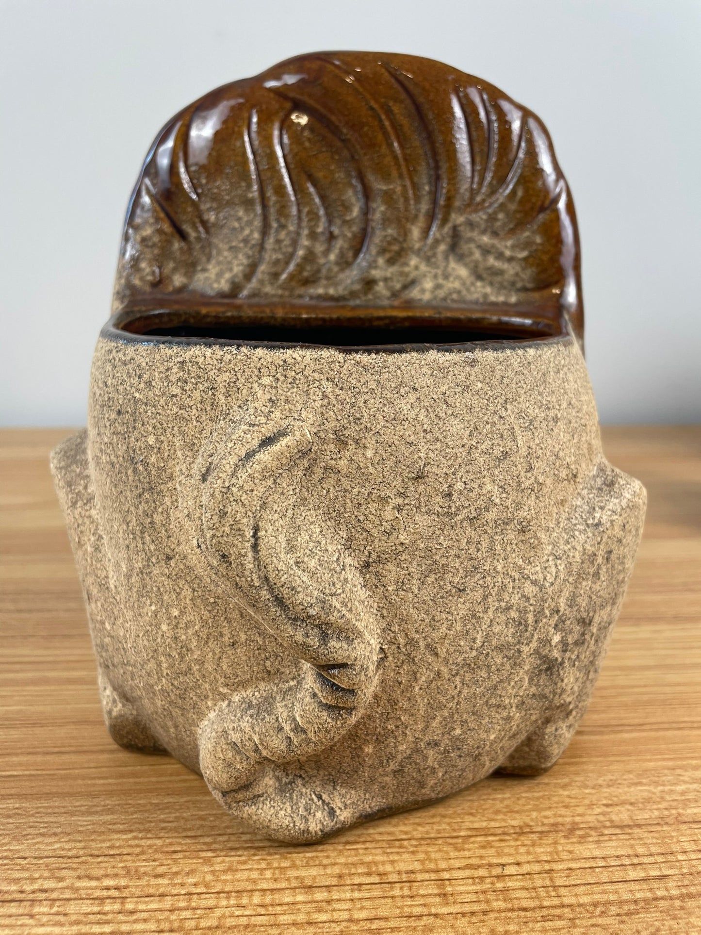 ROYAL HAEGER LION PLANTER Ceramic Pot Plant Holder Brown Sand Glaze