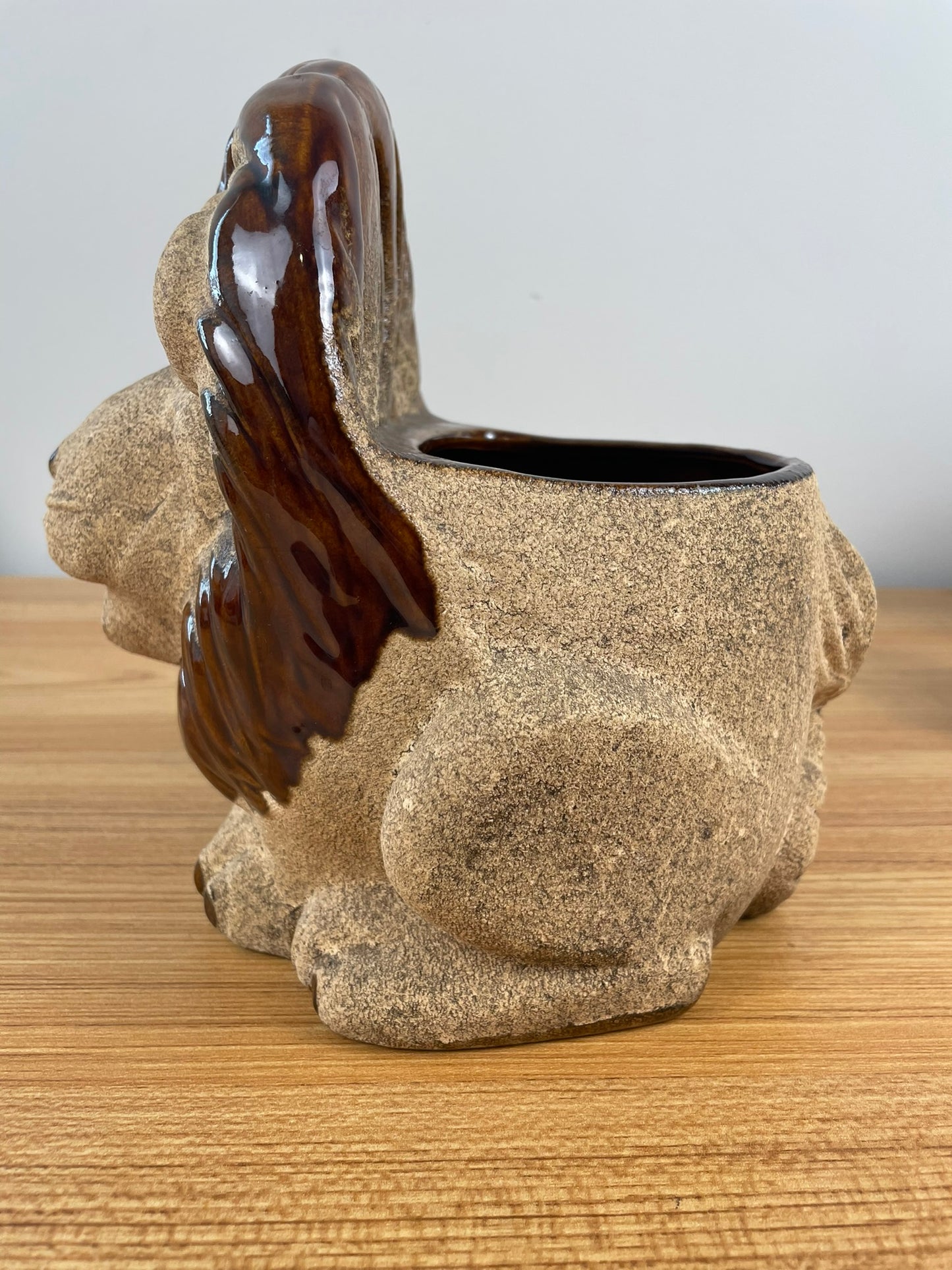 ROYAL HAEGER LION PLANTER Ceramic Pot Plant Holder Brown Sand Glaze