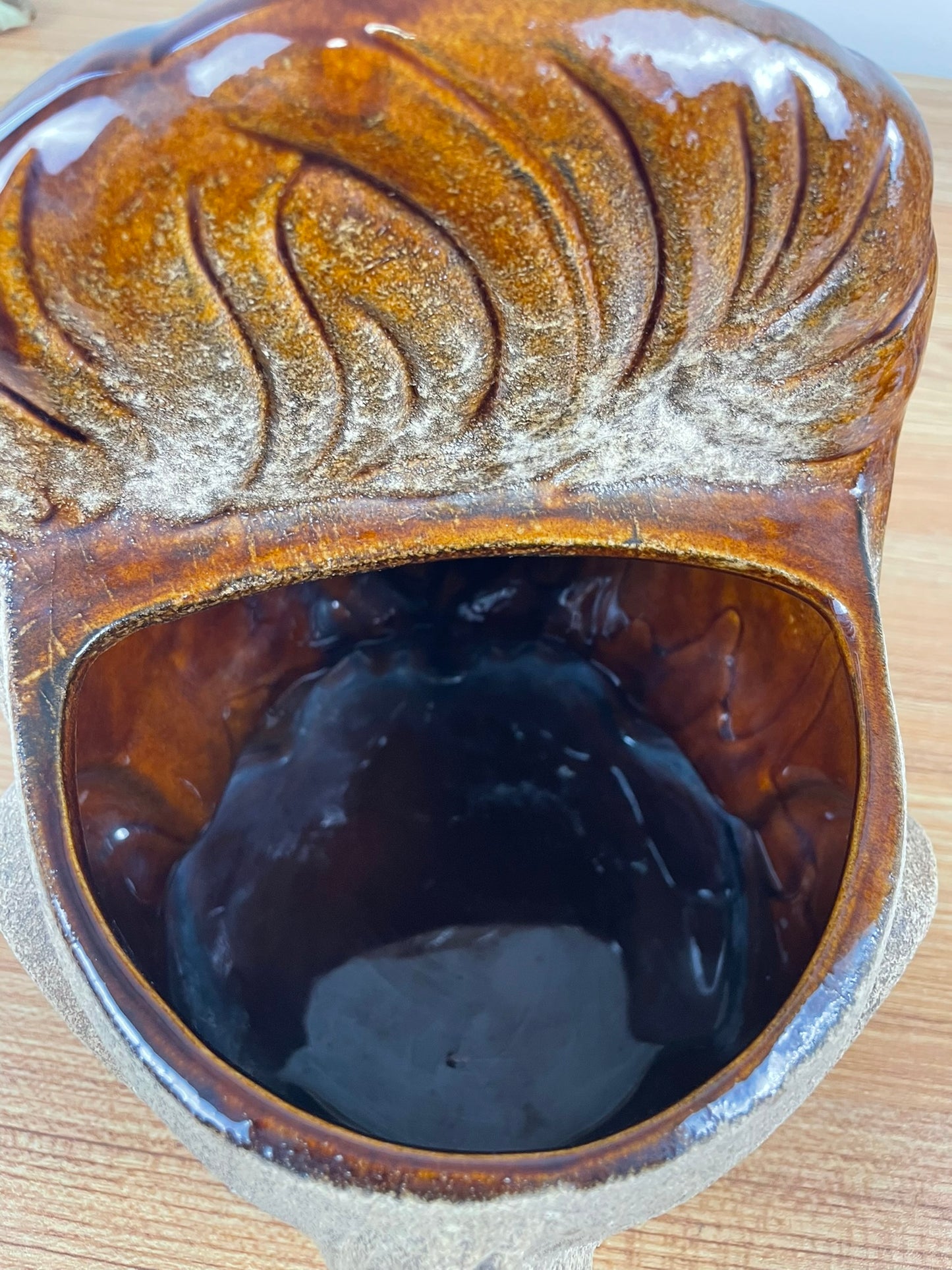 ROYAL HAEGER LION PLANTER Ceramic Pot Plant Holder Brown Sand Glaze