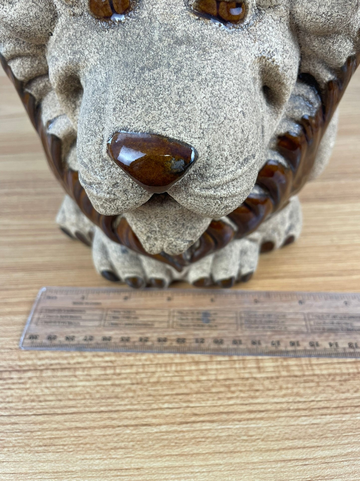 ROYAL HAEGER LION PLANTER Ceramic Pot Plant Holder Brown Sand Glaze