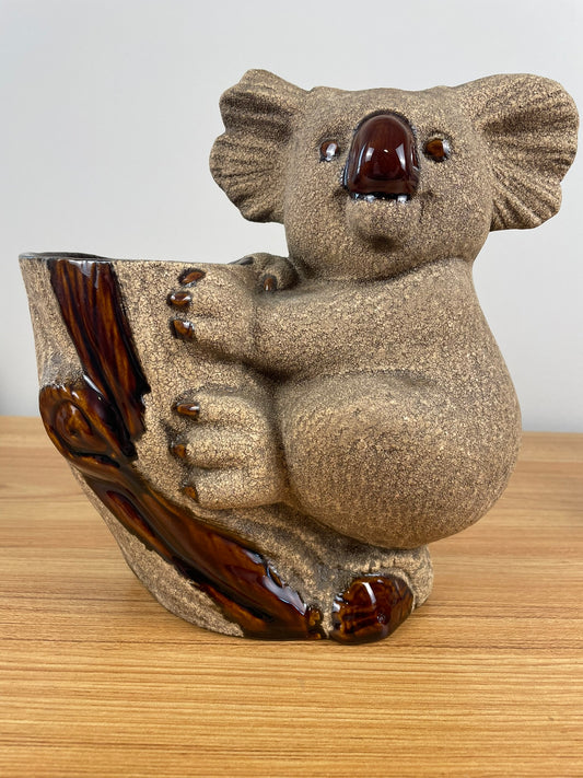Royal Haeger 1970's Koala Bear Tree Stump Sandstone Planter Vase