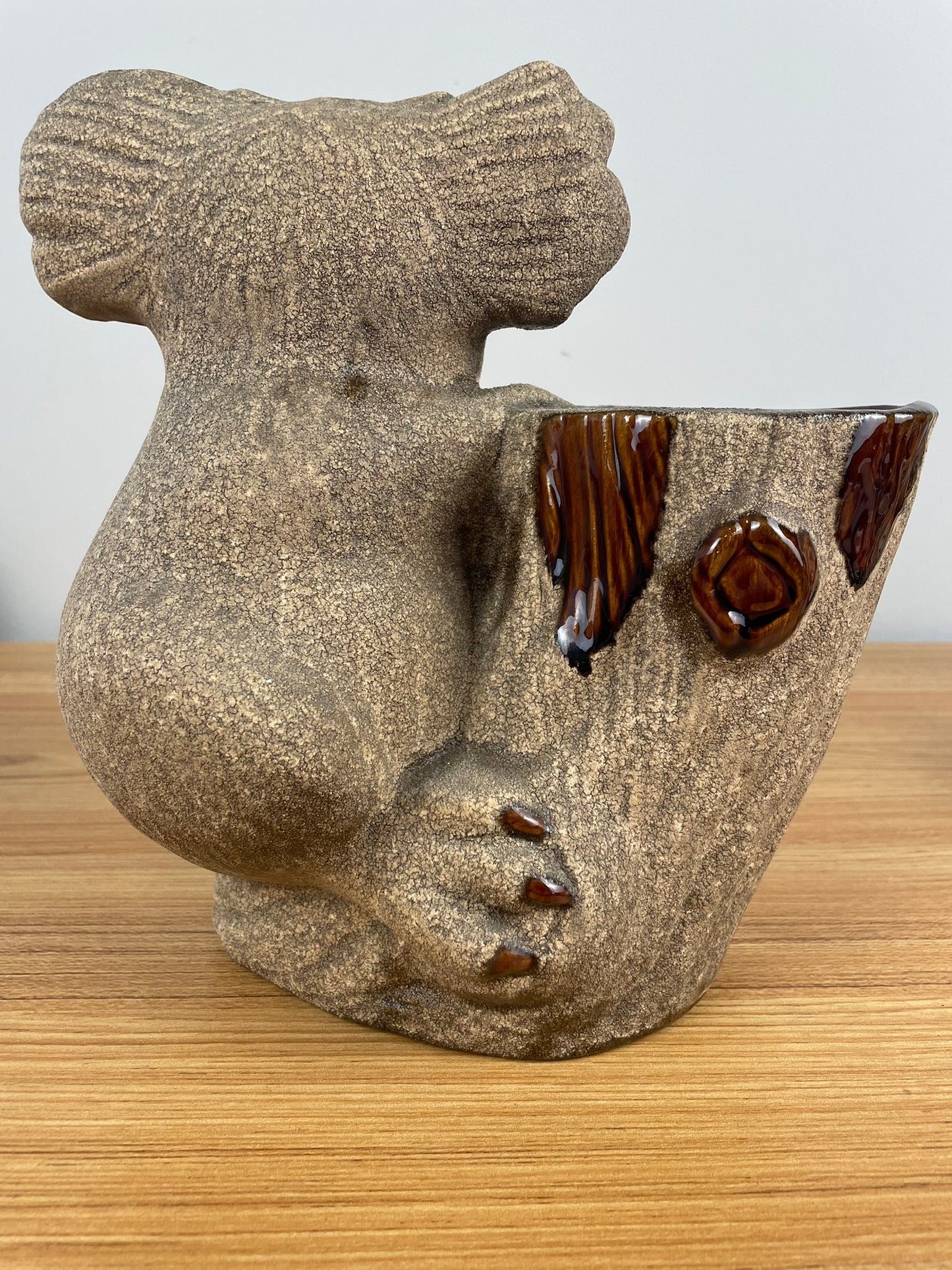 Royal Haeger 1970's Koala Bear Tree Stump Sandstone Planter Vase