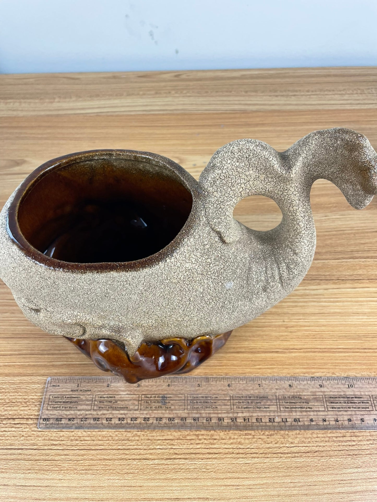 Royal Haeger Whale & Baby Planter Mid-Century Bennington Sand & Brown Glaze USA