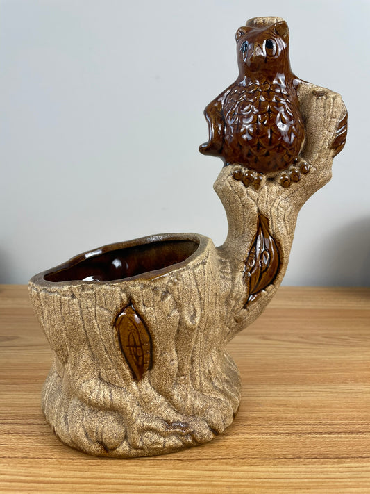 Vintage Royal Haeger Pottery, Sand Glaze, Owl On Stump Planter. Sassy Owl. NICE