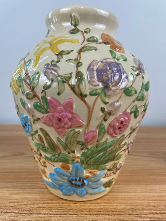 Dorothy Archer Rare Signed Robinson Ransbottom Lucia Oil Jar Floral Vase 8"