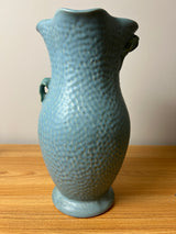 Weller Delsa Art Pottery Blue Dimpled Yellow Flower 13" Tall Vase