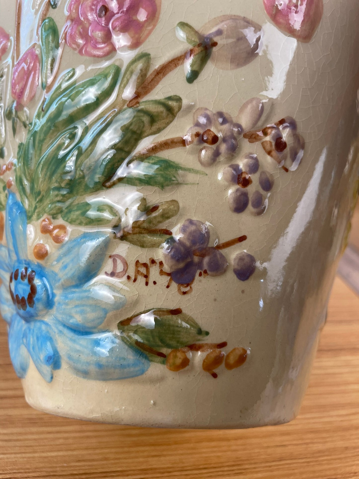 Dorothy Archer Rare Signed Robinson Ransbottom Lucia Oil Jar Floral Vase 8"