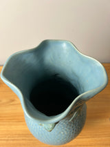 Weller Delsa Art Pottery Blue Dimpled Yellow Flower 13" Tall Vase