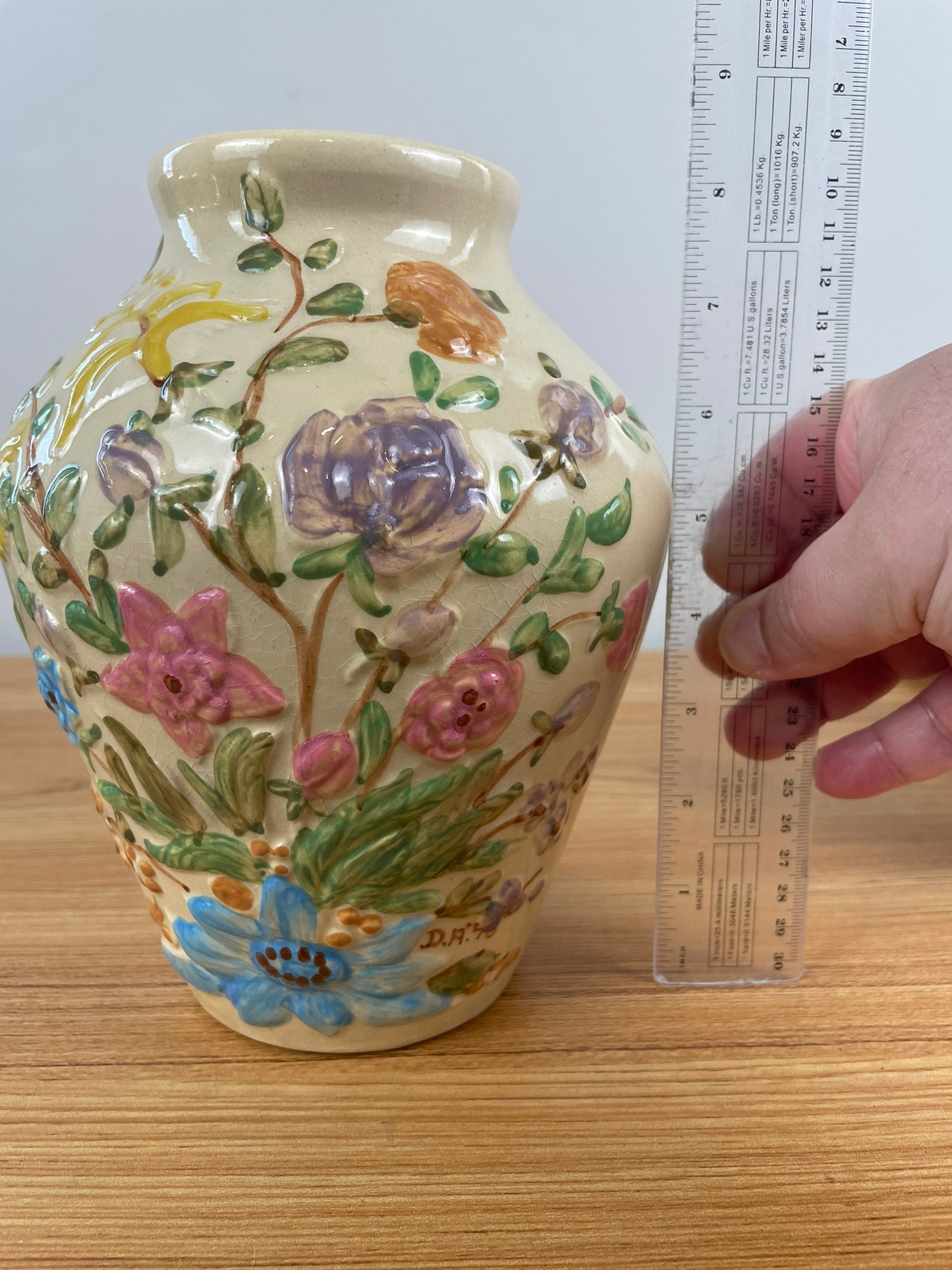 Dorothy Archer Rare Signed Robinson Ransbottom Lucia Oil Jar Floral Vase 8"
