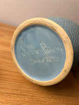 Weller Delsa Art Pottery Blue Dimpled Yellow Flower 13" Tall Vase