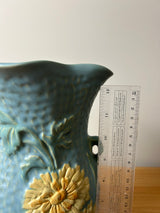 Weller Delsa Art Pottery Blue Dimpled Yellow Flower 13" Tall Vase