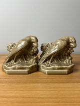 Rookwood 1929 Art Pottery Matte Brown Raven Bookends #2275