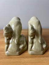 Rookwood 1955 Art Pottery Glossy Tan Engineering Society Raven Bookends #2275