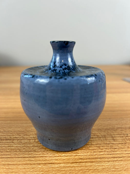 Polia Pillin Mid Century Blue Black Spatter Glaze Squat Cabinet Vase