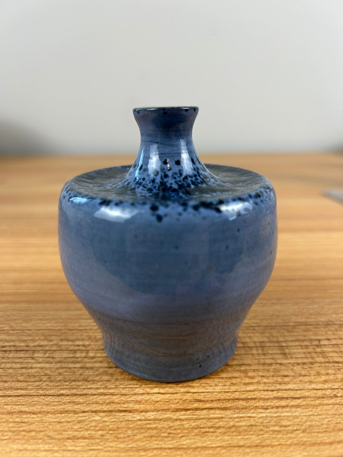 Polia Pillin Mid Century Blue Black Spatter Glaze Squat Cabinet Vase