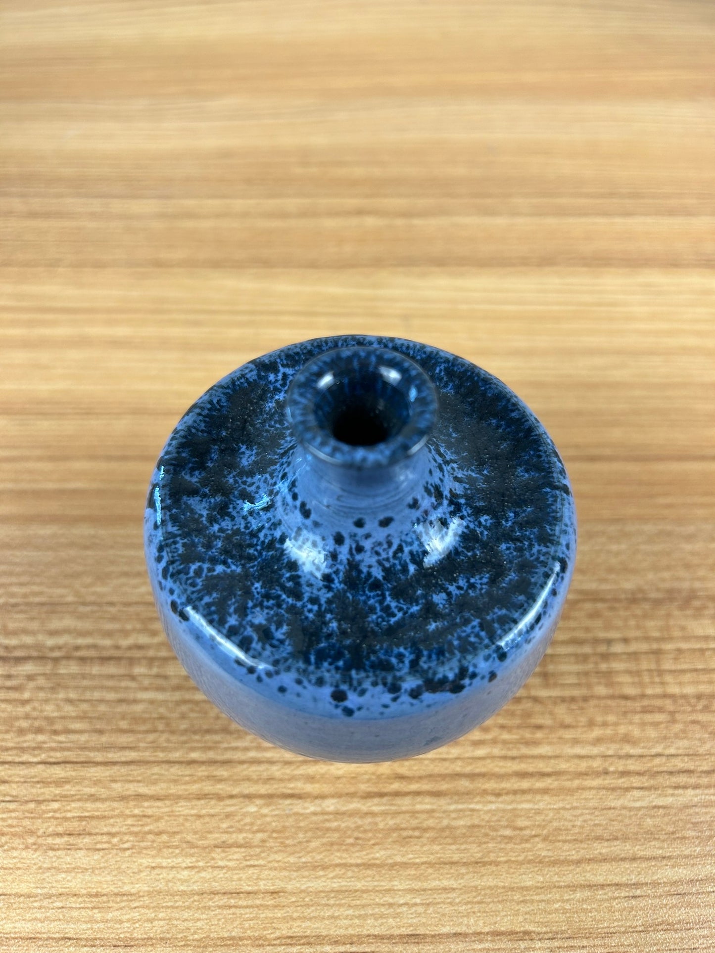 Polia Pillin Mid Century Blue Black Spatter Glaze Squat Cabinet Vase