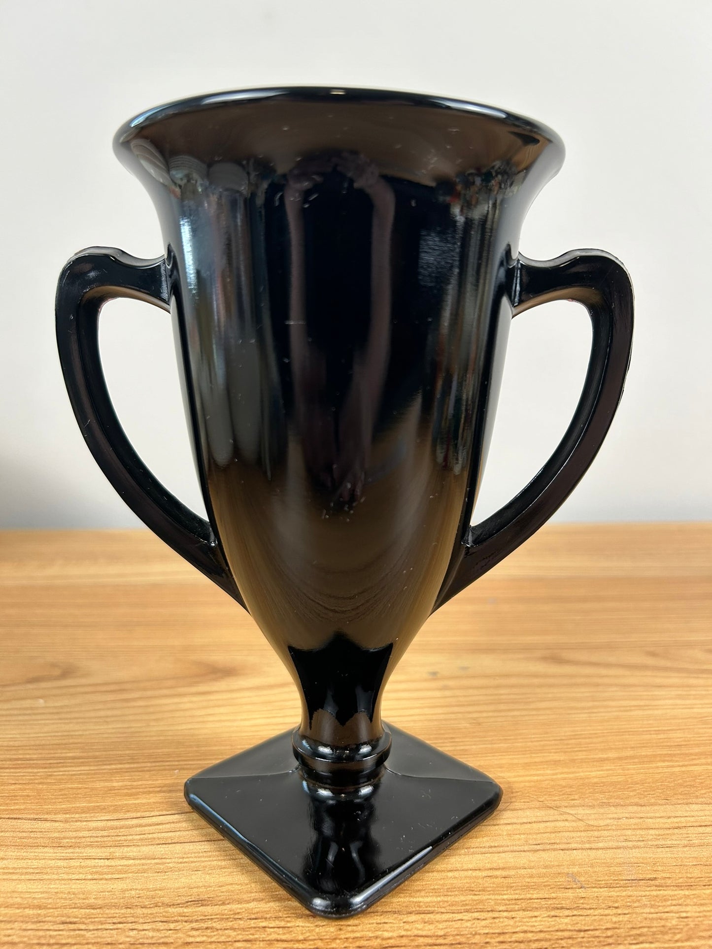 LE SMITH 1930's Embossed Black Amethyst Glass Loving Trophy Cup Vase