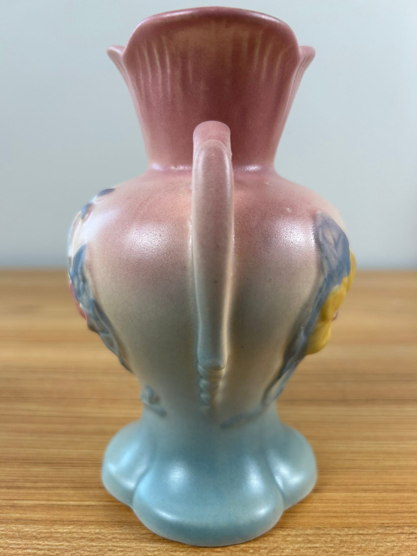 Hull Pottery Magnolia 4-6 1/4" Vase with Handles Pink and Blue USA