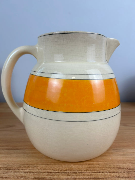 Antique Roseville Pottery USA Banded Pitcher Creamware, Orange & Black Creamer 7.5"