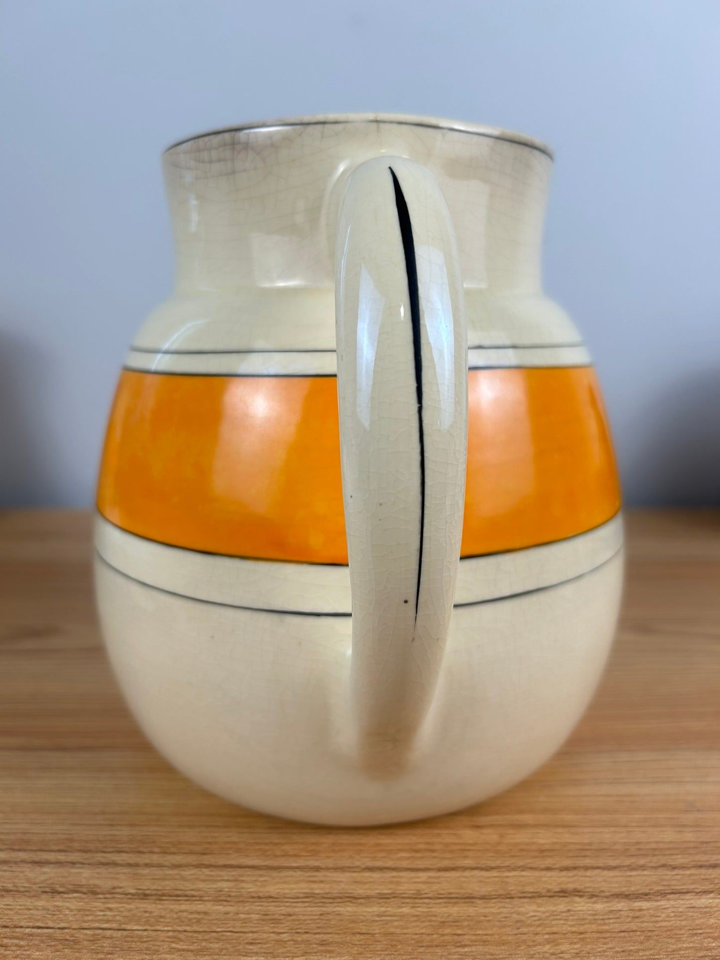 Antique Roseville Pottery USA Banded Pitcher Creamware, Orange & Black Creamer 7.5"