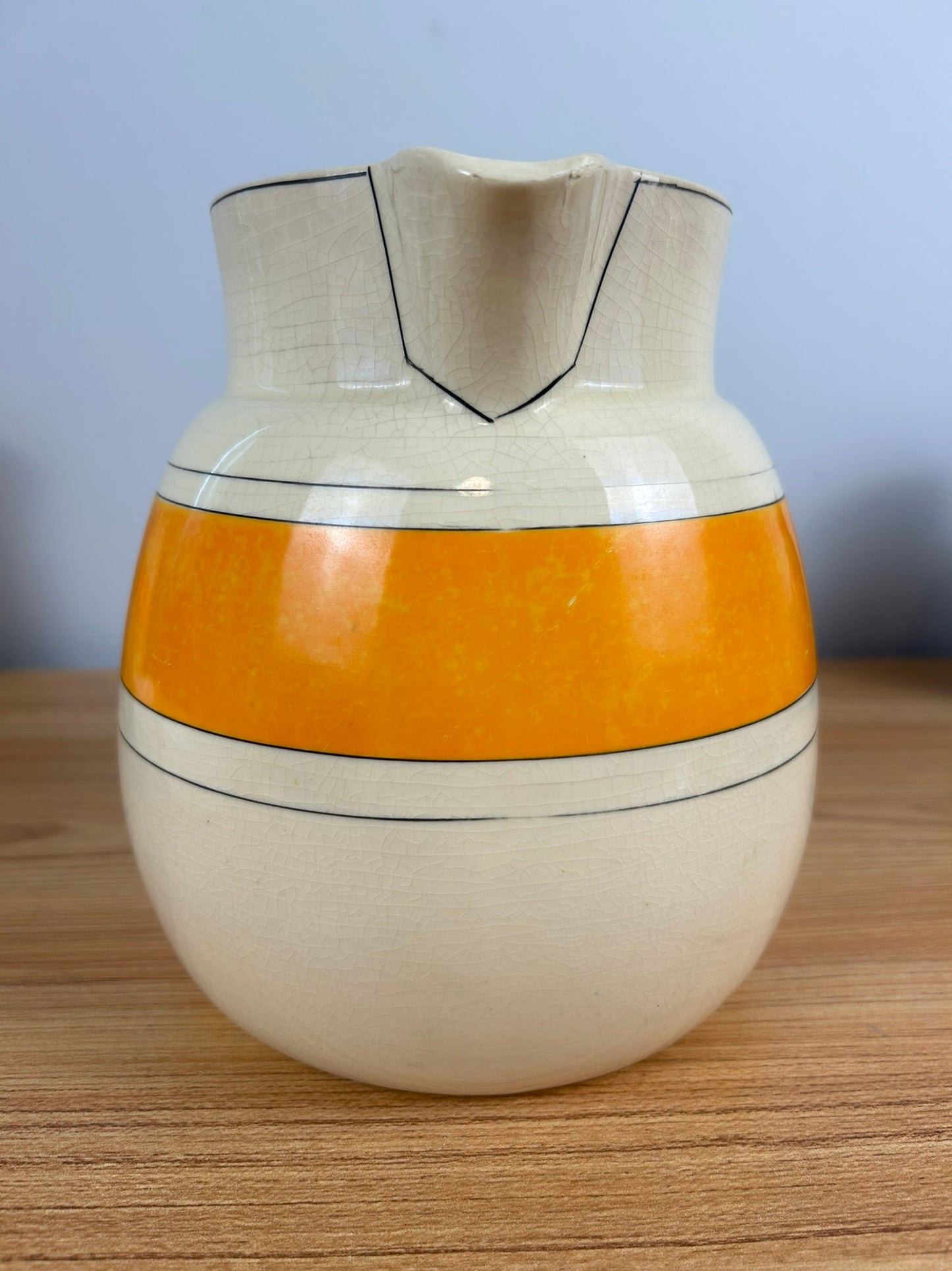 Antique Roseville Pottery USA Banded Pitcher Creamware, Orange & Black Creamer 7.5"
