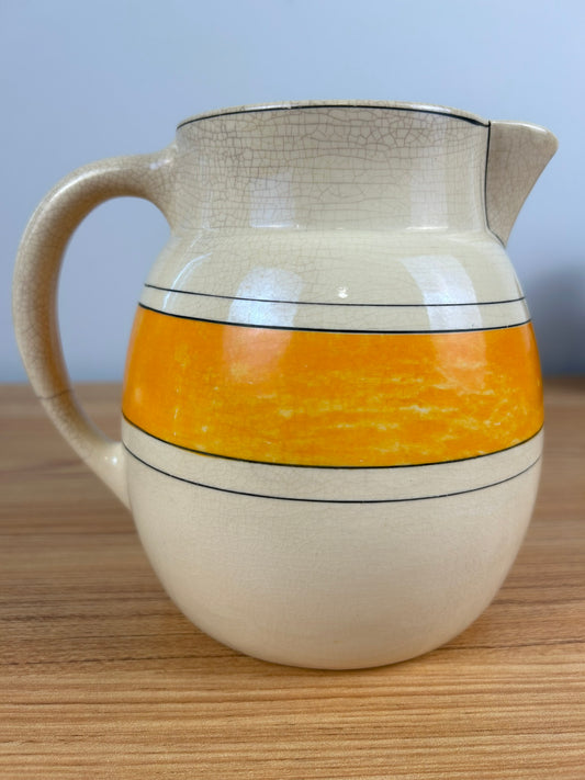 Antique Roseville Pottery USA Banded Pitcher Creamware, Orange & Black Creamer 6.5"