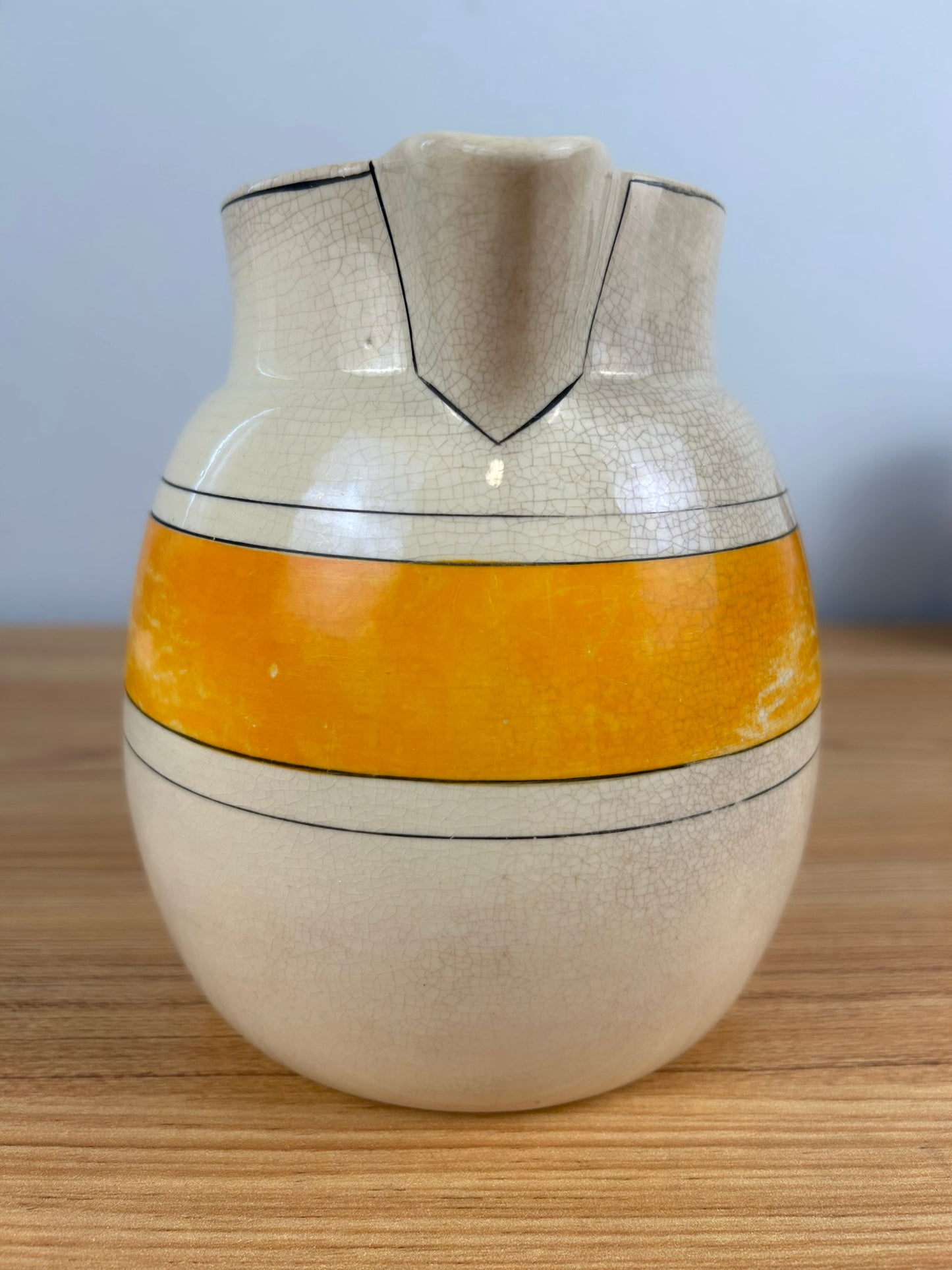 Antique Roseville Pottery USA Banded Pitcher Creamware, Orange & Black Creamer 6.5"