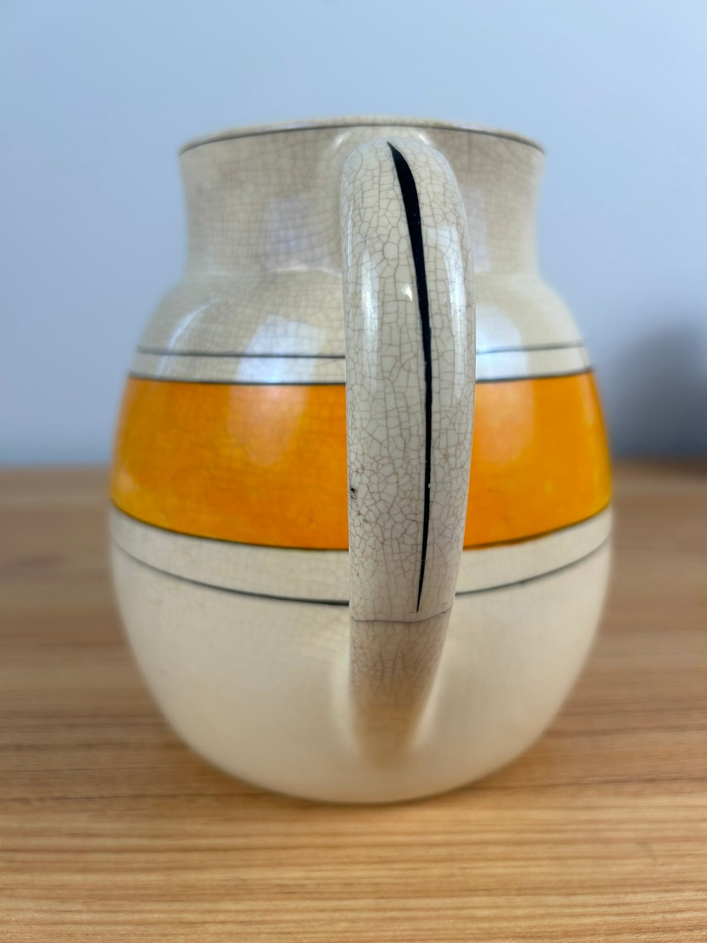 Antique Roseville Pottery USA Banded Pitcher Creamware, Orange & Black Creamer 6.5"