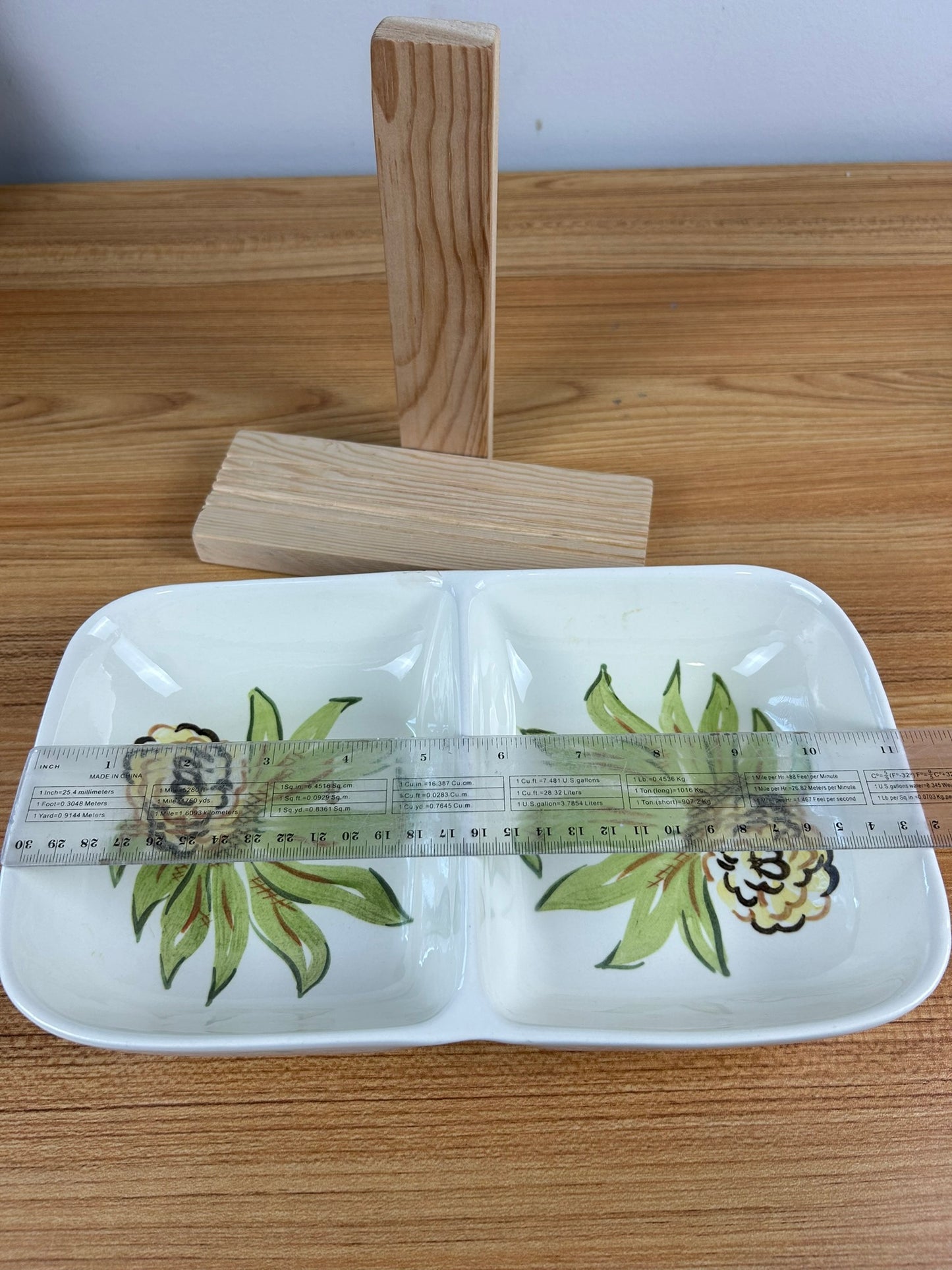 Redwing Zinnia Vegetable 2 Section Serving Dish 6.5" x 11" Hand Painted