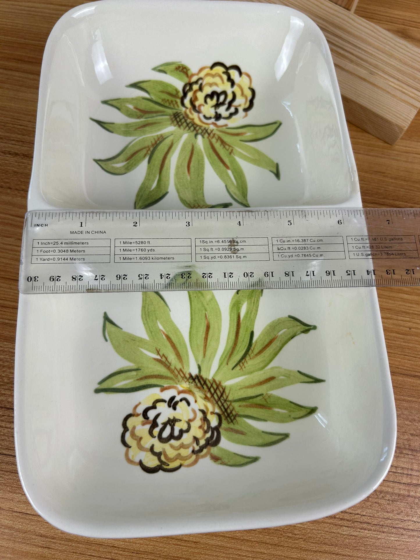 Redwing Zinnia Vegetable 2 Section Serving Dish 6.5" x 11" Hand Painted