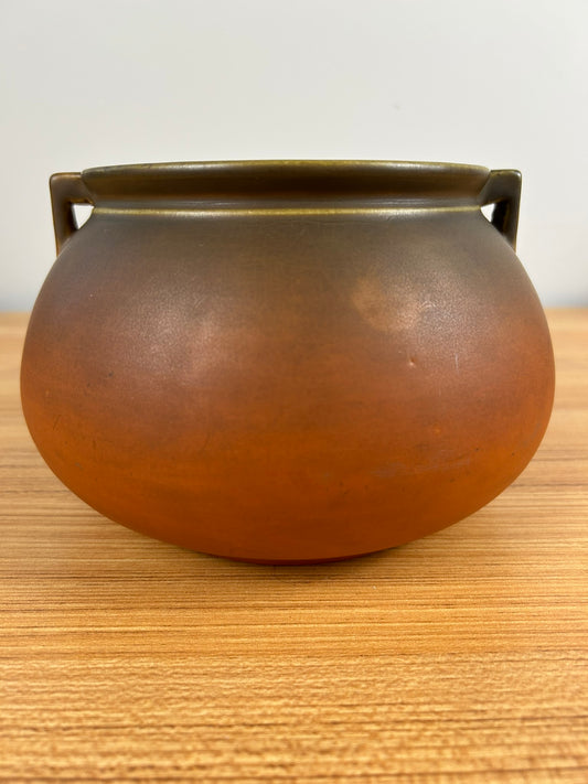 Roseville Art Pottery Rosecraft Matte Orange Green Glaze Handled Bowl