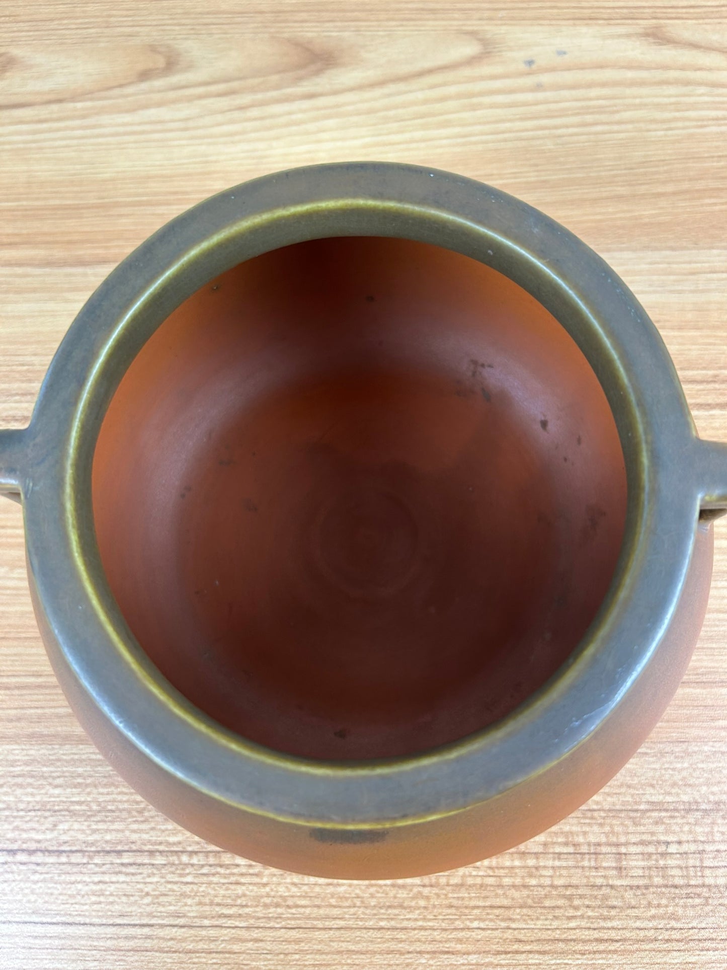 Roseville Art Pottery Rosecraft Matte Orange Green Glaze Handled Bowl