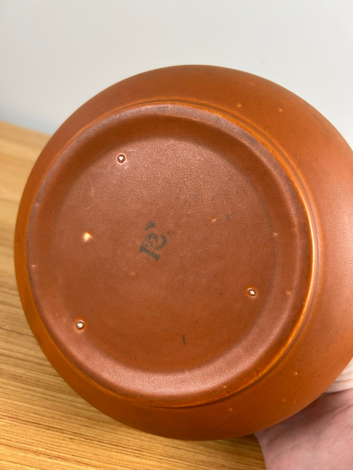 Roseville Art Pottery Rosecraft Matte Orange Green Glaze Handled Bowl