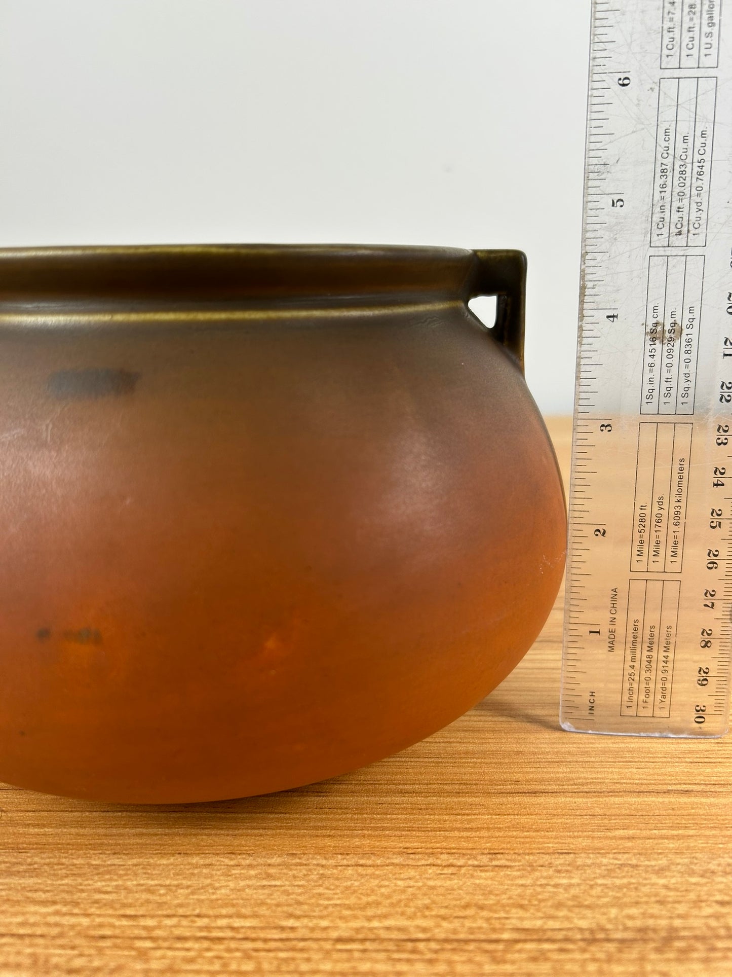 Roseville Art Pottery Rosecraft Matte Orange Green Glaze Handled Bowl