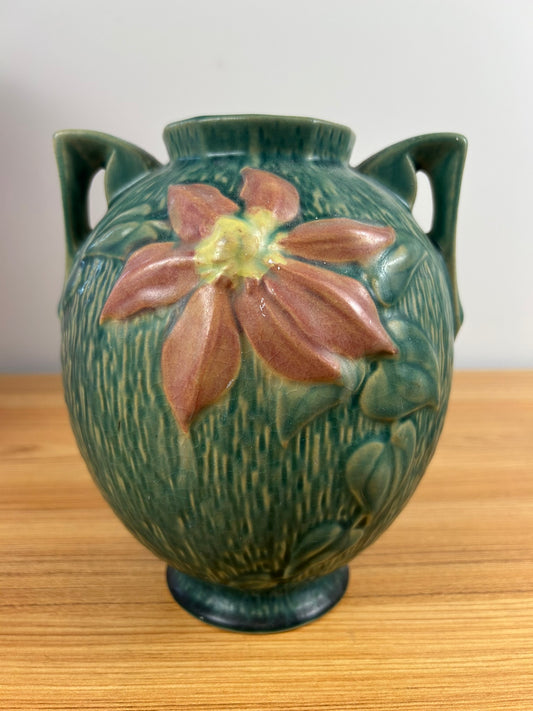 Roseville USA Art Pottery 107-8" Clematis Vase 2 Handled Bulbous Vase