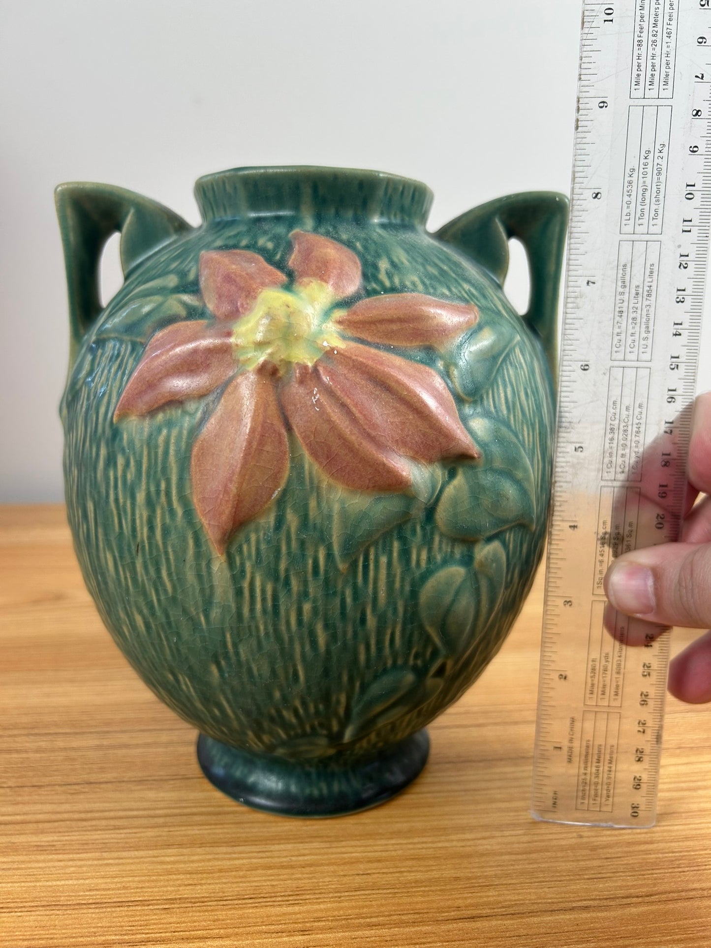 Roseville USA Art Pottery 107-8" Clematis Vase 2 Handled Bulbous Vase